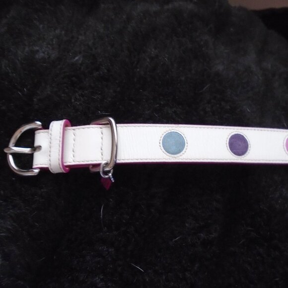 NEW VINTAGE COACH WHITE PINK LEATHER COLORED POLKA DOTS DOG PET COLLAR XL 2333 - Picture 8 of 13